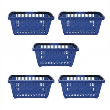Imagem de Kit 5 Cestos de Compras Plástico D100 Cód. 3000 Capacidade 16L Azul Padrão Della Plast