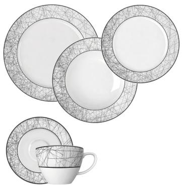 Imagem de Aparelho de Jantar Connect Black 30 Peças Porcelana Estilo Moderno para Uso Diário Branco e Preto Germer Porcelanas