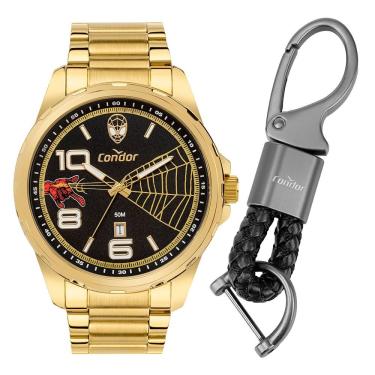 Imagem de Kit Relógio Masculino Co2115MZK-KI4P Analógico com Pulseira de Aço Inox Dourado com Chaveiro Condor