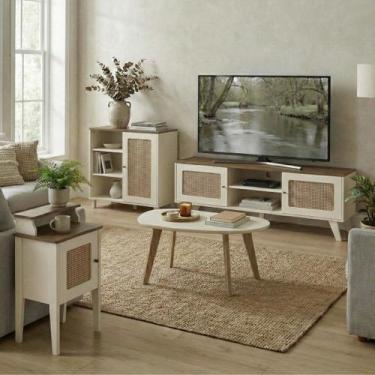 Imagem de Conjunto Móveis Para Sala de Estar Charlotte 180cm Retrô TV 75 4 peças