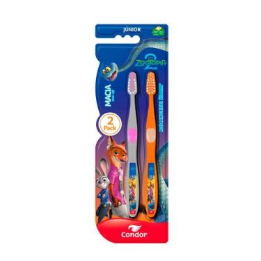 Imagem de Escova Dental Infantil Condor Junior Macia Zootopia 2 com 2 Unidades