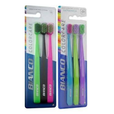 Imagem de Kit 6 Escovas de Dente Macias Coloridas Adulto Colorcare Bianco