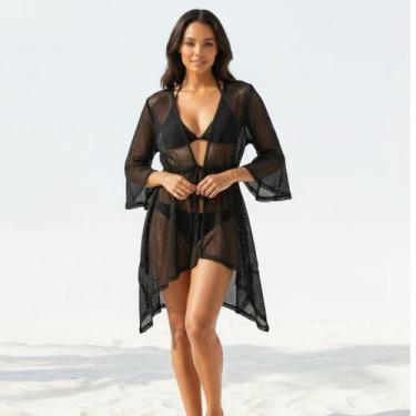 Imagem de Saída De Praia/ Kimono Em Arrastão Com Pontas Moda Verão - Corpo Doura
