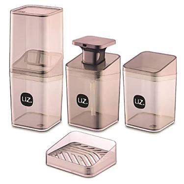 Imagem de Kit Higiene Slim 4 Peças Para Banheiro Com Porta Escova Sabonete Líquido Porta Algodão E Saboneteira UZ cor:Rosa
