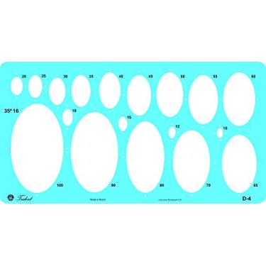 Imagem de Gabarito Elipses - 35°16", 18 Elipses de 10 a 100 mm, D-4, Trident, Acrílico Azulado 30 x 16 cm