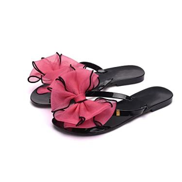 Imagem de TangDao Chinelos femininos e meninas para uso ao ar livre com laço para o verão com sola de borracha, Vermelho, 6.5