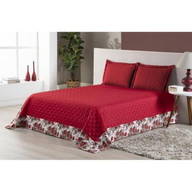 Imagem de Kit Colcha Vitória Casal Padrão Com Babado 3 Peças Vermelho
