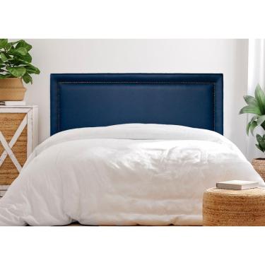 Imagem de Cabeceira King Reta Luxo 193x60 Courino Azul - Tachas Fumê