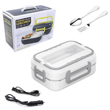 Imagem de Marmita Elétrica Lancheira Inox Hermética Portátil com 3 Divisórias para Veículos e Tomada 110v