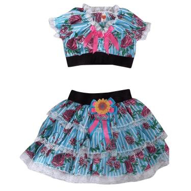 Imagem de Fantasia Festa Junina Juvenil com Cropped e Saia Colorida