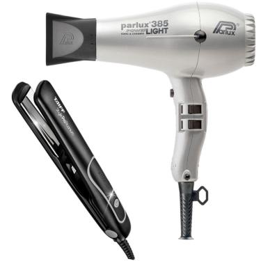 Imagem de Kit - Secador Parlux 385 Power Light Prata 2100W 127V + Prancha Taiff Style Prata Pro Titanium 230ºc