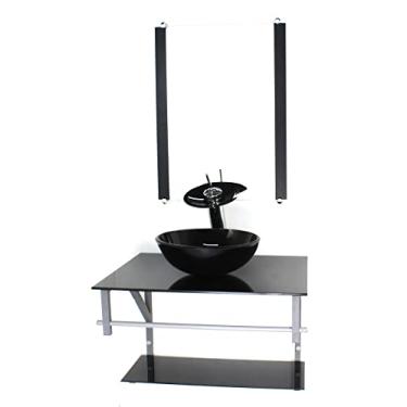 Imagem de GABINETE DE VIDRO PARA BANHEIRO 60CM AC CUBA REDONDA PRETO FULL COM TORNEIRA CASCATA