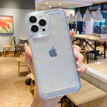 Imagem de Capa transparente de amor de laser gradiente de luxo para iPhone 13 12 11 Pro Max XR X XS 7 8Plus SE2 Capa de acrílico transparente à prova de choque, transparente, para iPhone SE 2020