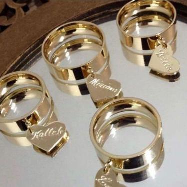 Imagem de Anel Feminino Pingente Corações Personalizado Banhado A Ouro