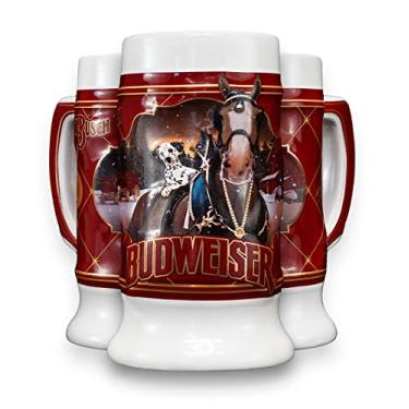 Imagem de Caneca de cerâmica para colecionadores Budweiser edição limitada 2022 Série nº 43 Clydesdale Holiday Stein - Presente de Natal para homens, pai, marido - Decoração de quarto colecionável para repouso, caverna masculina, bar em casa