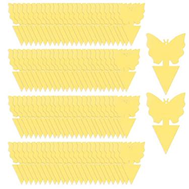 Imagem de Tingpai 100 peças de placa de dilha de insetos amarelo interior e exterior placa de insetos pegajosa de dupla face padrão borboleta 100 peças