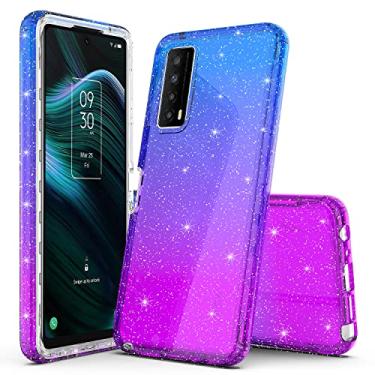 Imagem de Capa TCL Stylus 5G, Rosebono Hybrid Glitter Sparkle Transparente Colorido Gradiente TPU Capa de Proteção para TCL Stylus 5G (Azul/Roxo)