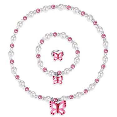 Imagem de Msnailfly Conjunto de colar e pulseira elástica de borboleta, joias de borboleta para meninas pequenas princesas (B), Plástico Resina, Sem Pedra Preciosa