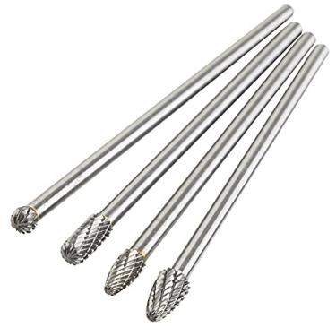 Imagem de AYSUM Conjunto de 4 peças de brocas rotativas de carboneto de tungstênio de corte duplo de longo alcance com haste de 1/4 para furadeira de moagem, entalhe em madeira de metal, gravação, polimento, pe