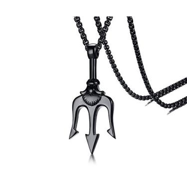 Imagem de Hisatan Colar masculino com pingente de tridente de aço inoxidável com amuleto da Grécia Antiga Poseidon, presente para marinheiro, 28 inch chain, Aço inoxidável, Sem Pedra Preciosa