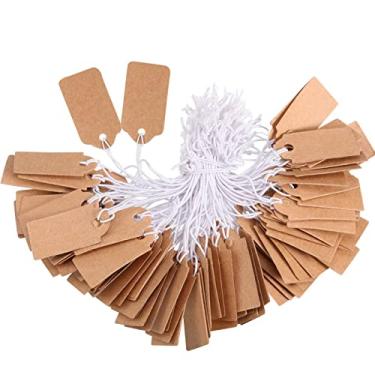 Imagem de Etiquetas de marcação de 300 peças com etiqueta Kraft Price gravável a preço em branco e etiqueta de exibição com cordão elástico para pendurar (3,97 x 1,71 polegadas)