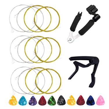 Imagem de Cordas de bandolim 3 conjuntos completos de aço inoxidável núcleo de bronze ferida e 1 peça 3 em 1 ferramenta de retração, incluindo extrator de pino de cortador de corda e 1 peça capo e 10 peças palhetas