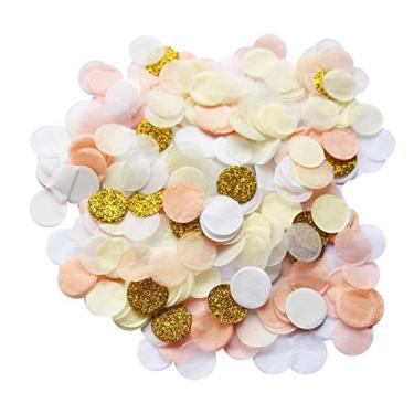 Imagem de Confete de papel com glitter dourado pêssego Mybbbath para festa de noivado, chá de panela, recepção de casamento, decoração de mesa, 1 polegada, pacote com 4000