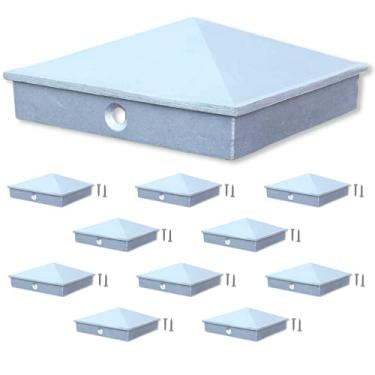 Imagem de Tampa de poste de cerca 4 x 4 (8,8 cm), pacote com 10 unidades de alumínio inacabado decorativo – caixa de correio, poste de lâmpada, deck de madeira, doca, tampas de empilhamento para postes de madeira da WeatherPRO Post Caps