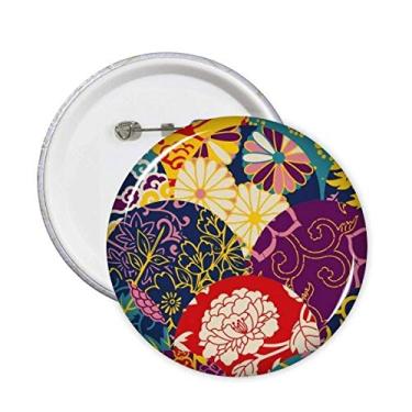 Imagem de Estampa de pontos de flores estilo chinês japonês alfinetes da Ásia emblema botão decoração acessório 5 peças