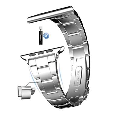 Imagem de MaKTech Pulseira de Relógio de Metal de Aço Inoxidável,Remoção Autodesmontável (Sem Necessidade de Rerramenta),para Apple Watch 11/10/9/8/7,Ultra 3/2/1,SE 3/2/1 [2025] (46mm/45mm/44/49mm,Prata)