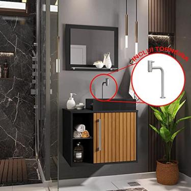 Imagem de Gabinete Armário Banheiro Nilo Cuba Preta Torneira e Valvula Preto Fosco/Ripa