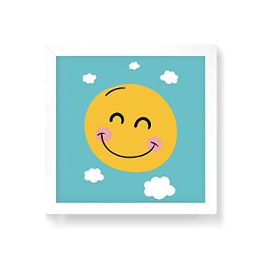 Imagem de Arte Maníacos Quadro Decorativo Sol Sorriso Fundo Azul - 50x50cm (Moldura em laca branca)