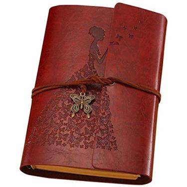 Imagem de Caderno multifuncional para caderno de cadernos de escrita, capa de couro PU folgada em branco, caderno de viagem com papel sem forro, 17,78 cm (A6), 100 folhas, Red Brown, A6