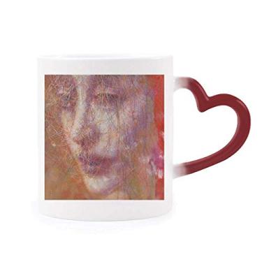 Imagem de XJJ XJJ Caneca sensível ao calor com pintura a óleo vermelha que muda de cor vermelha