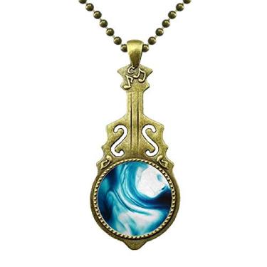 Imagem de DIYthinker Colar abstrato de pigmento azul líquido transparente joia de guitarra antiga pingente de música