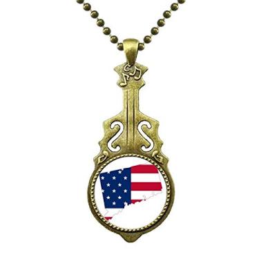 Imagem de DIYthinker Connectic Colar com formato de bandeira de estrelas com mapa dos EUA