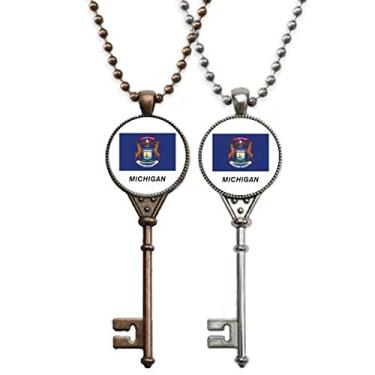 Imagem de OFFbb-USA Colar com pingente de bandeira do estado de Michigan para decoração de casal