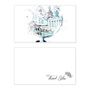 Imagem de Globe London Eye Torre Eiffel Aquarela Cartão de agradecimento Papel Aniversário Saudações Casamento Agradecimento