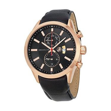 Imagem de Relógio masculino Brooklyn Watch Co. Fulton preto mostrador couro preto quartzo suíço FL-RG-BK-BK
