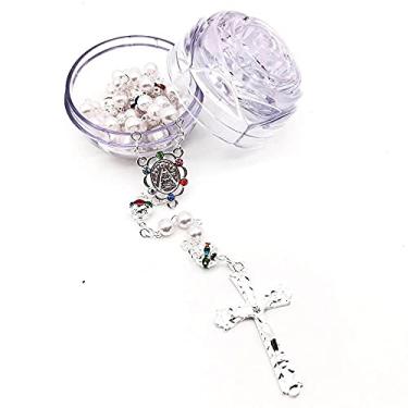 Imagem de Terço Pérola Branca Em Strass Colorido Prateado