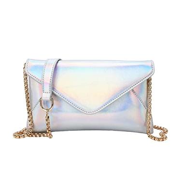 Imagem de ANNI RIEL Bolsa tiracolo holográfica para mulheres bolsa de mão de couro moderna bolsa envelope elegante para noite, Prata