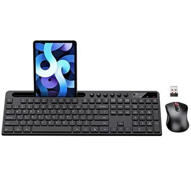 Imagem de Combo de teclado e mouse sem fio, teclado de computador sem fio ergonômico MARVO 2.4G com suporte para tablet e celular, mouse silencioso com 6 botões, compatível com MacBook, Windows (preto)