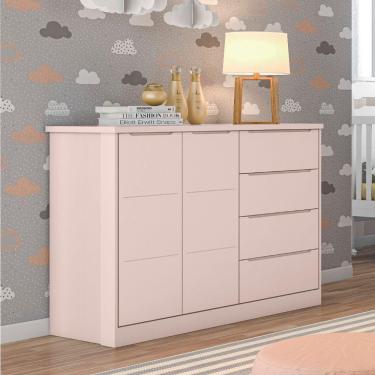 Imagem de Cômoda Infantil Diamante 2 Portas e 4 Gavetas com Cabideiro 100% MDF Cor Rosé - Phoenix Baby