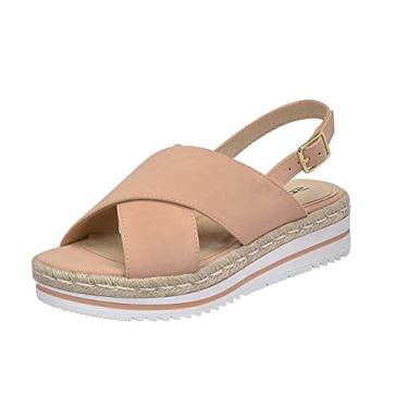 Imagem de Soda Gloria Nude Women's Open Toe Ankle Strap Espadrille Sandal (6, Nude)