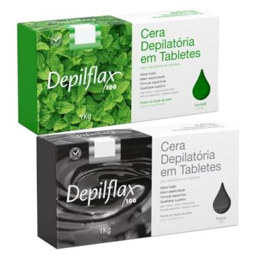 Imagem de COMBO 2KG CERA QUENTE EM TABLETES PARA DEPILACAO DEPILFLAX (1KG HORTELÃ + 1KG NEGRA)