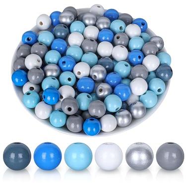 Imagem de Whaline 240 peças contas de madeira azul de inverno Natal prata branco azul madeira artesanato contas rústicas casa de fazenda solta bandeja em camadas decoração guirlanda para inverno faça você mesmo pulseira colar decoração de casa, 6 estilos