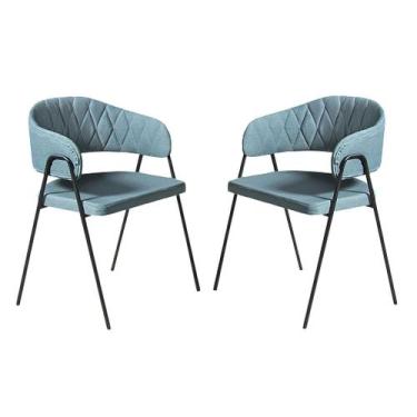 Imagem de Conjunto 2 Cadeiras De Jantar Veneza No Linho Verde E Metal Preto - Cm