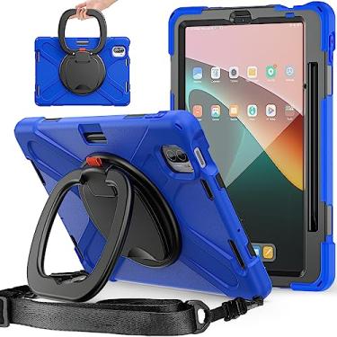 Imagem de QYiiD Capa para Xiaomi Pad 6 / Pad 6 Pro com suporte para caneta 11 polegadas 2023, capa protetora resistente à prova de choque com suporte giratório/suporte/alça de ombro de transporte, azul