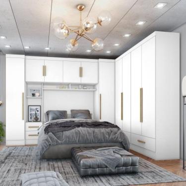 Imagem de Quarto de Casal Completo 5 Peças 6 Portas 4 Gavetas Com Maleiro Smart Plus Branco