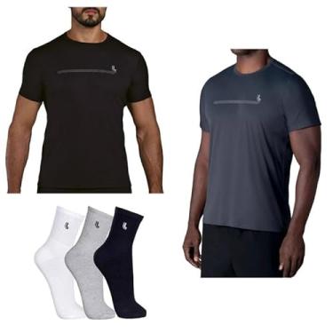 Imagem de Kit 2 Camisetas Lupo Masculina Proteção UV50+ 3 Pares de Meia (BR, Alfa, G, Regular, Preto/Chumbo)